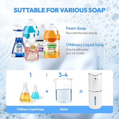 2 Pack Automatic Foaming Soap Dispenser,Touchless Foam Soap Dispenser,12.8oz Rechargeable Wall Mounted Smart for Bathroom and Kitchen Dish Soap,Easy for Toddlers(White)