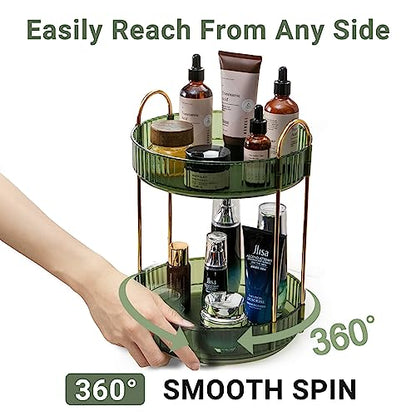 360 Rotating Makeup Organizer for Vanity,2 Tier Large Capacity Skincare Organizers,Bathroom Counter Organizer, Spinning Perfume Organizer & Vanity Organizer (Green-2 Tier)