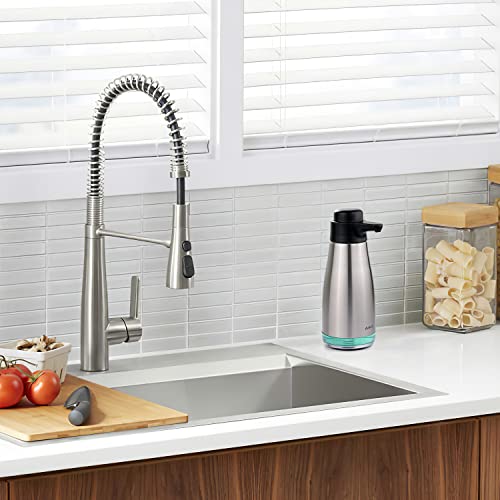 AIKE 15oz Liquid Soap Dispenser for Dish and Hand Soap Stainless Finish | Easy Push Durable Pump, No-Slip Base with Clear Liquid Window, Easy Refill Wide Opening, for Kitchen Sink and Bathroom