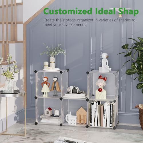 C&AHOME 6-Cube Storage Organizer Cube Shelf Closet Storage Bookcase, White | Stackable Cubby Storage, Bookshelf, Portable Plastic Storage Closet Organizer, DIY Modular Shelving Units for Home, Wardrobe