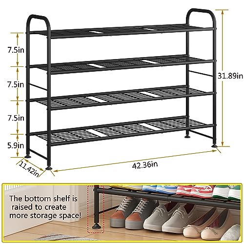 LINZINAR 4 Tier Long Shoe Rack for Closet Metal Shoe Organizer for Entryway | Spacious design stores 25+ pairs of shoes,durable metal frame,space-saving organizer for closet, hallway, and Entryway Black