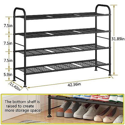 LINZINAR 4 Tier Long Shoe Rack for Closet Metal Shoe Organizer for Entryway | Spacious design stores 25+ pairs of shoes,durable metal frame,space-saving organizer for closet, hallway, and Entryway Black