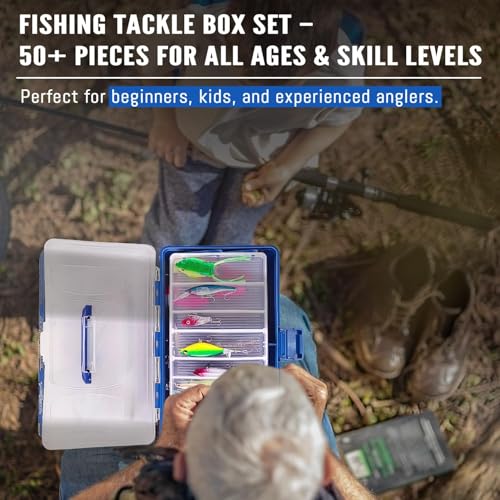 448-Pcs Fishing Lures Kit – Complete Large 3-Layer Tackle Box Set with Hooks, Weights, Bobbers, Pliers, Rigs, Leaders & Accessories for Men, Kids, Beginners, Gear gift choice for Fathers Day
