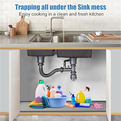 Under Sink Mat for Kitchen Waterproof, 40" x 19" Silicone Under Sink Liner Kitchen & Bathroom Cabinet Protector Mats, Heavy Duty Flexible Under Sink Drip Tray with Lip, Cool Grey
