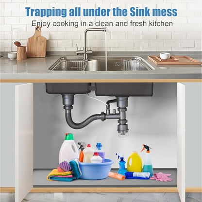 Under Sink Mat for Kitchen Waterproof, 40" x 19" Silicone Under Sink Liner Kitchen & Bathroom Cabinet Protector Mats, Heavy Duty Flexible Under Sink Drip Tray with Lip, Cool Grey