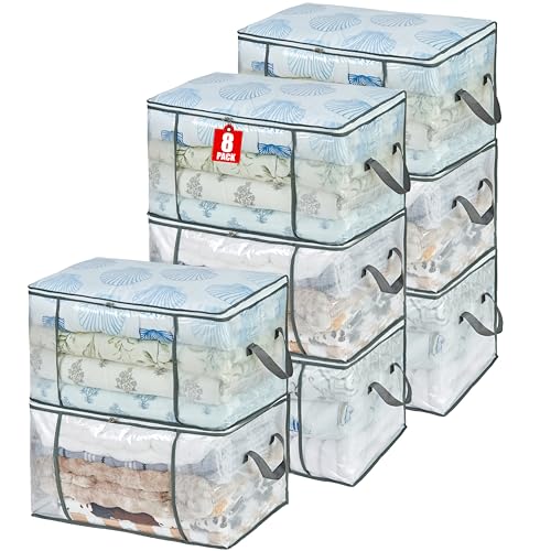 80L Clear Large Storage Bag for Clothes Comforters Blankets Pillows Bedding | Foldable Organizer with Sturdy Handle and Zippers, Storage Containers for Organizing Closet, Bedroom, Underbed, Dorm