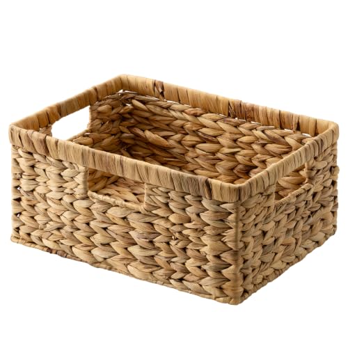 StorageWorks Large Wicker Baskets for Storage,Woven Basket for Gifts,1-Pack | Water Hyacinth Rectangular Wicker Basket, Wicker Storage Baskets for Shelves, Woven Baskets for Storage, Blanket Basket