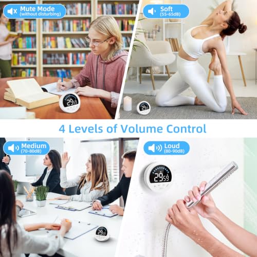 Waterproof Shower Timer for Bathroom Kitchen with Countdown Count-up, White | Large LED Display, 3 Brightness, 4 Volume, Battery Powered, Suction Cup Mounted Digital Stopwatch for Toilet Classroom