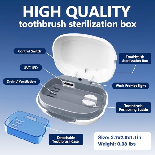 Toothbrush Covers Case San itizer and Holder with Light,Toothbrush Covers with Holder, Rechargeable Portable Toothbrush Cleaner Case（White）