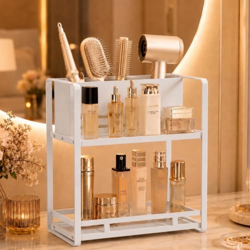 Bathroom Counter Organizer, Metal Vanity Shelf wit... (Marble-white | Steel)