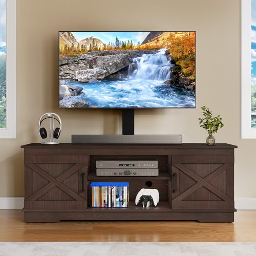 YITAHOME Farmhouse TV Stand with Mount for 70" TVs, Living Room, Espresso | Entertainment Center with Adjustable Mount for 32-70 Inch TVs, for Living Room, Adjustable Shelf, TV Cabinet Media Console