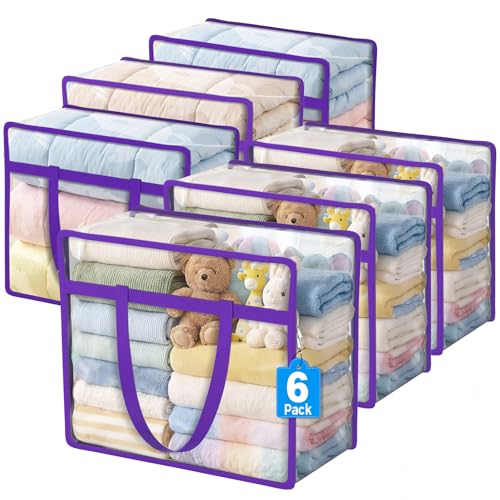 6 Pack Clear Storage Bags for Clothes, 40L Closet Organizers and Storage | Plastic storage with zipper and handle, moving bags, under-bed storage, closet organizer for blankets, comforters, toys