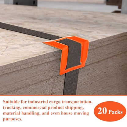 20 Packs Edge Protectors for Cargo Loads, Flatbed Corner Protectors, Tiedown Plastic Protector, Truck Shipping, Protects Cargo Edges, Orange