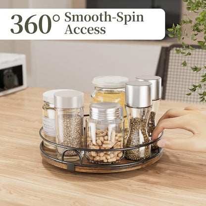 LAMU 9'' Rotating Lazy Susan Organizer, Wooden Lazy Susan Turntable | Pantry Storage for Table Top, Spice Organization, Cabinet, Kitchen, Bathroom Vanity, Table Decor