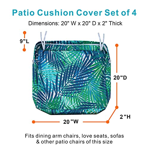 NettyPro Outdoor Cushion Slipcovers Waterproof 4 Pack Patio Chair Seat Cushion Covers with Zipper and Tie, 20 x 20 x 2 Inch, Replacement Cover Only