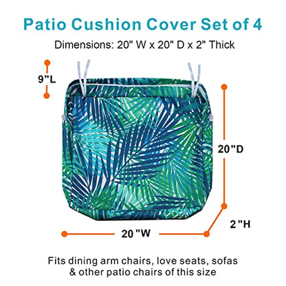 NettyPro Outdoor Cushion Slipcovers Waterproof 4 Pack Patio Chair Seat Cushion Covers with Zipper and Tie, 20 x 20 x 2 Inch, Replacement Cover Only