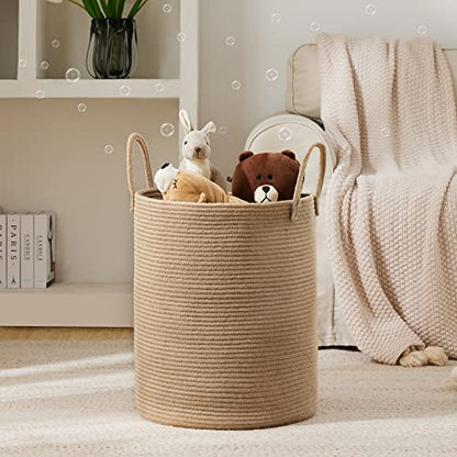 Woven Rope Laundry Hamper Basket by YOUDENOVA, 72L Tall Luandry Basket, Baby Nursery Hamper for Blanket Storage in Bedroom-Large-Jute | Large Laundry Hamper with Sturdy Handles, Collapsible Home Decor Laundry Basket for Laundry, Clothes, Toys in Bedroom