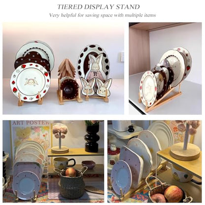 2 Pack Plate Stands for Display, 5-Tier Wooden Plate Rack Organizer | Plate Holder, Tabletop Display Stand for Book, Art Print, Photo, Puzzle, Magazine, Platter and Craft Show Vendor Booths