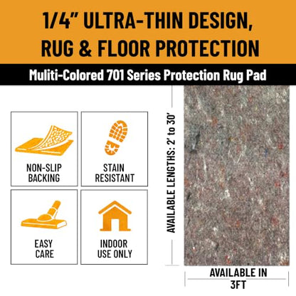 Ottomanson 3' x 10' Non-Slip Rug Pad Gripper 1/4 Inch Thick Dual Surface Felt + Rubber Gripper - Safe for All Floors, Brown