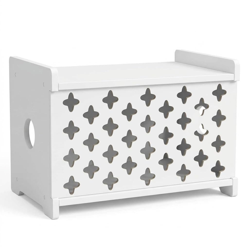 SKAGIT White Wooden WiFi Router Storage Box Hider, Decorative Projector Box Hider Rack Countertop, Cable Management Organizer for Modem, Router, Power Strip, and Small Accessories