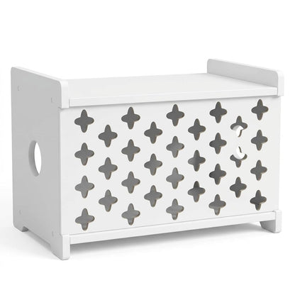 SKAGIT White Wooden WiFi Router Storage Box Hider, Decorative Projector Box Hider Rack Countertop, Cable Management Organizer for Modem, Router, Power Strip, and Small Accessories