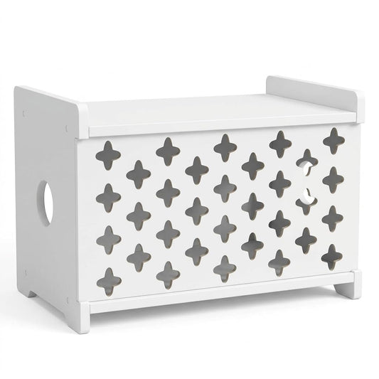 SKAGIT White Wooden WiFi Router Storage Box Hider, Decorative Projector Box Hider Rack Countertop, Cable Management Organizer for Modem, Router, Power Strip, and Small Accessories