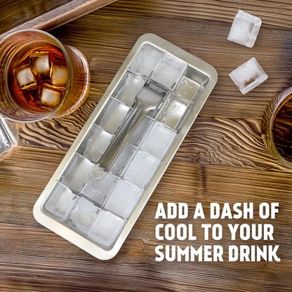 Metal Stainless Steel Ice Cube Trays with Lever, 18 cubes | Vintage Retro Design, 11 Inch, Non Toxic, BPA Free, Plastic Free, No Aluminum, Dishwasher Safe, Cocktails and Whiskey