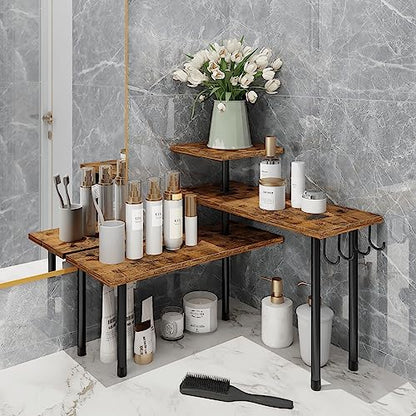 Kitchen Countertop Organizer - 3 Tier Corner Shelf, Bathroom Counter Organizer, Spice Rack, Coffee Bar, Over Sink, Rustic Brown