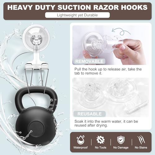 VIS'V Shower Suction Cup Razor Holder for His and Hers, Clear, 4 Pcs | Removable and Reusable, Clear Invisible Design, Locking Suction Technology, Dual Vacuum Suction, Fit for Smooth Flat Surfaces