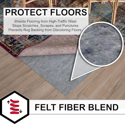 Mohawk Home 8’ x 10’ Non Slip Grip Rug Pad 1/8" Low Profile Felt Cushion + Rubber Gripper, Great For High Traffic Areas - Safe For All Floors
