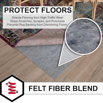 Mohawk Home 8’ x 10’ Non Slip Grip Rug Pad 1/8" Low Profile Felt Cushion + Rubber Gripper, Great For High Traffic Areas - Safe For All Floors