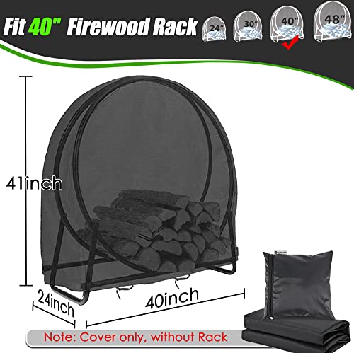 IC ICLOVER 40 Inch Firewood Log Hoop Cover Only - Heavy Duty 600D Oxford | Outdoor Waterproof Round Log Rack Cover, Ring Wood Pile Holder Storage Tarp with Zipper & Wind Proof Buckle, Reflective Strip