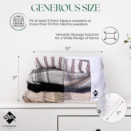 Cashmere Sweater Storage Bags | with Moth Protection Cedar | Breathable & Washable Cotton Bag | Suitable For Sweaters, Merino Wool, Scarves and more