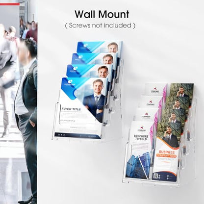 MaxGear 4 Tier Brochure Holder, 8.5 x 11, Removable Divider, 1 Pack | Clear Acrylic Material, Fits 8.5 x 11 Literature or 4 x 9 Brochures, Wall Mount or Countertop, Magazine Stand Display