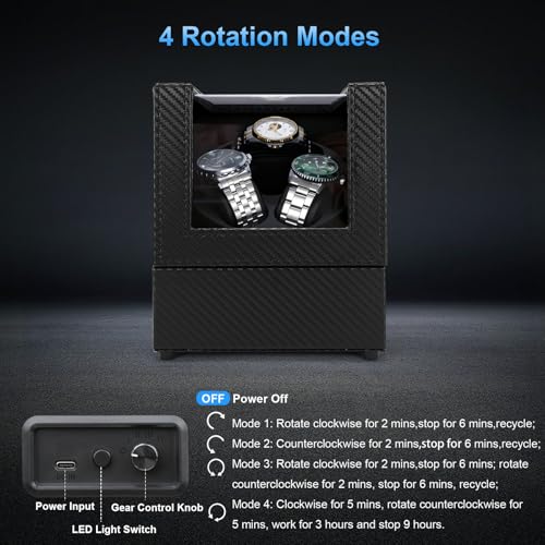 3 Watch Winder Box for Automatic Watch,Ultra Quiet,4 Rotation Modes