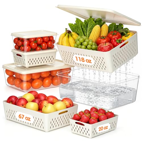 Fruit Storage Containers for Fridge, 4 Pack Plastic Food Storage Container