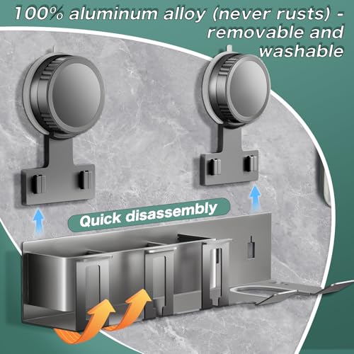 Detachable Wall Electric Toothbrush Holders, Bathroom Organizers and Storage, 3 Cups Holders Accessories Storage Decor, Hair Dryer Holder, Powerful Upgraded Sticky Suction Cup, All-Aluminum Material