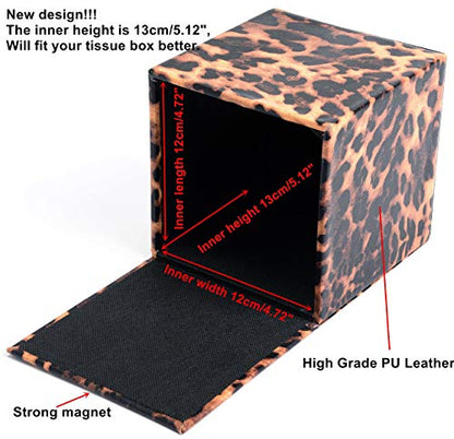 S Forever Home Decor Cube Tissue Box Holders PU Leather Square Tissue Box Cover (Leopard)