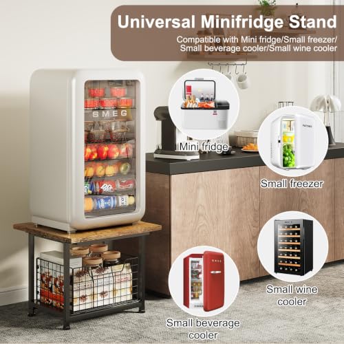 Mini Fridge Stand with Storage Small Refrigerator Stand with Wheels Mini Fridge Cart | Printer Stand Utility Cart Max Load 300 LBS, Dorm, Apartment, Kitchen, Office