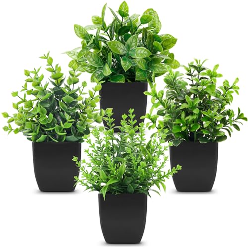 Der Rose 4 Pack Black Bathroom Decor Small Fake Plants, Halloween Decor | Realistic faux plants, gothic black accent style, for shelf desk office farmhouse table and Halloween fall home decor