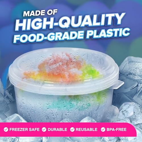 6 Pack Hawaiian Shaved Ice Mold Party Set with Lids, Up Your Game For Much More Snow Cone Treats, BPA-Free Cups Two Bonus Lids, Easy Stackable Freezing, Compatible with S900A, S777 & Others