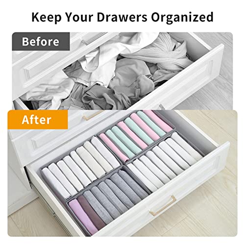4 Pack Drawer Organizers for Clothing, 8 Grids Foldable Closet Organizers and Storage Bins for Bedroom, Dresser Organizer Boxes for Thin T-shirts, Tank Tops, Camisoles, Tights, Leggings