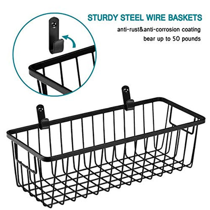 SheeChung Wall Hanging Baskets, Small Wire Basket for Organizer, 4 Pack | Black, Metal Storage Baskets with Portable Handle, for Farmhouse Rustic Bathroom, Kitchen, Pantry, Cabinets, Closets, Bedroom