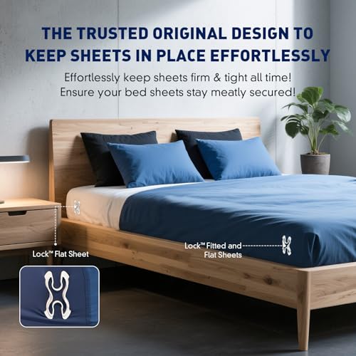 Bed Sheet Holders Lock for Corners - Bed Sheets Holder Heavy Duty in Place Set of 4 for All Mattress Sizes - Bed Sheet Mattress Holder Corner Keep Firm Tight (White)