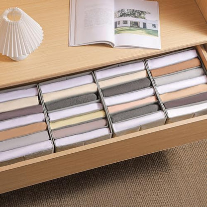 4 Packs Adjustable T-shirt Drawer Organizers for Clothing with 6 Adjustable Dividers, 7 Grids Wardrobe Storage Box, DIY Clothes Organizer for Folded Clothes, T-shirt, Legging