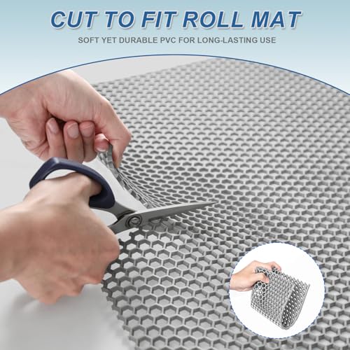 WochiTV Drainage Mat, 4mm PVC Hexagonal Non-Slip Pool Floor Mat, Anti-Fatigue Splash Matting for Swimming Pool, Patio, Garage, Bathroom, Kitchen - Heavy Duty Cuttable Roll, 3x4.9Ft Grey