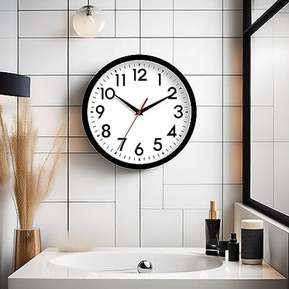 DAXSMY 14 Inch Wall Clock, Battery Operated Silent Non Ticking | Black analog clock; large easy-read dial for outdoor, classroom, living room, bedroom & bathroom; 1 AA battery (not included)