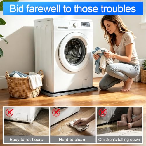 Silicone Washing Machine Drain Pan, 32"x 30" Raised Edge Drip Tray | Thickened silicone; Anti-slip & anti-vibration; Soft & foldable; Protect floors & laundry rooms; Fits most washer or dryer