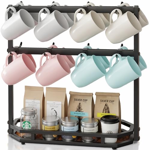 Coffee Mug Holder with Movable Hooks,16 Capacity C... (black | Metal, Wood)