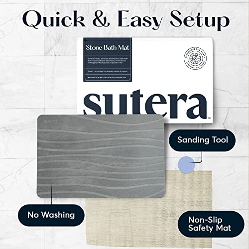Stone Bath Mat for Bathroom, Diatomaceous Earth Non-Slip Quick Dry, Gray | Super absorbent, quick-drying & easy to clean. Natural material that lasts — restores with light sanding.